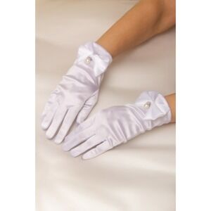 White Satin Bow Pearl Gloves‎